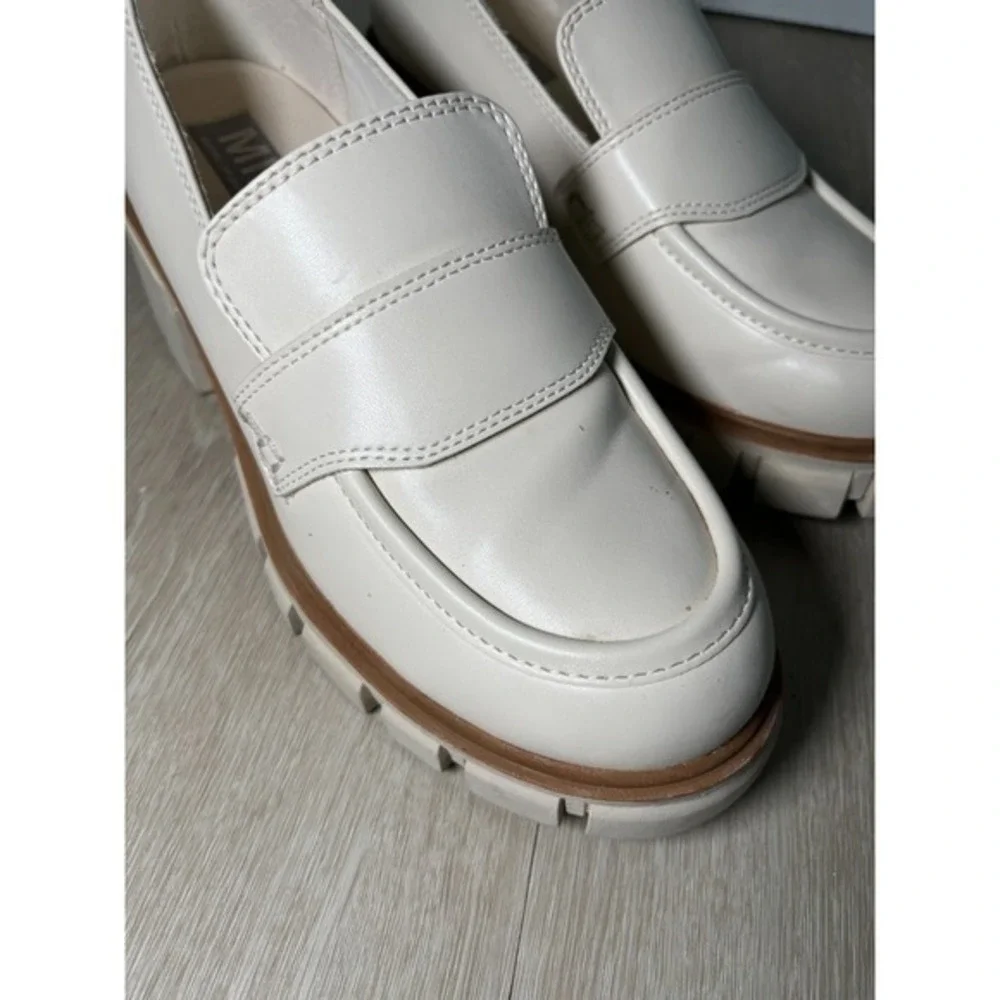 Y2K Preppy Womens Platform Chunky Loafer Heels Faux Leather‎ White 6.5